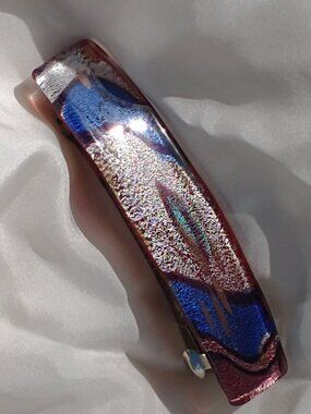 Handcrafted Dichroic Glass Hair Clip – "Galactic Reflections"